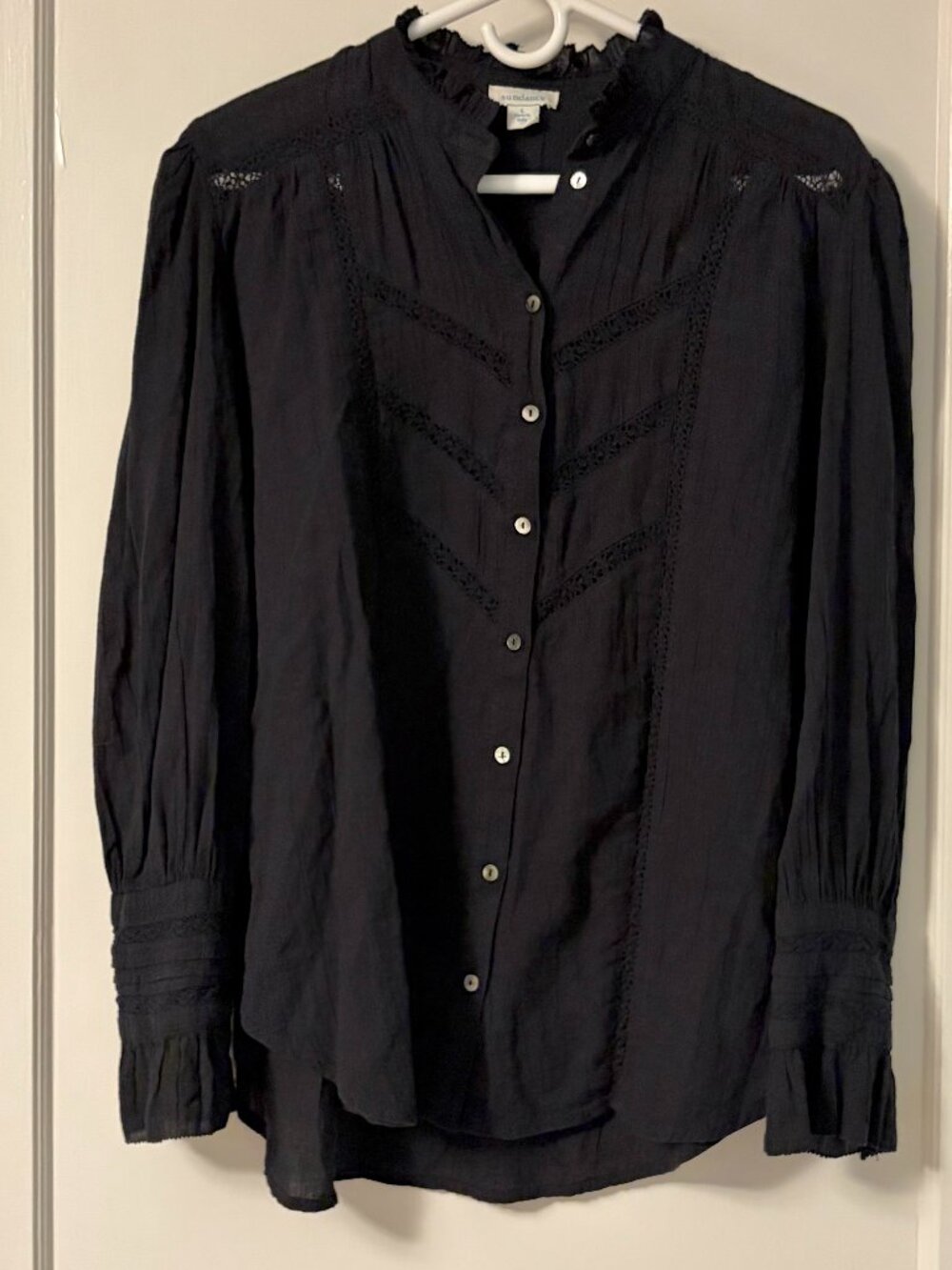 Sundance Louisa ruffle long sleeve blouse size large lace insert detail boho